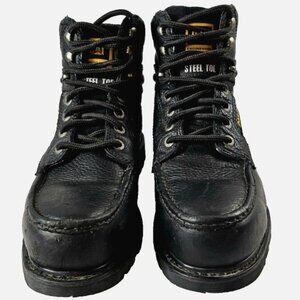 CATERPILLAR Boots 10.5 Steel Toe Black Leather Safety Electrical Slip Resistant